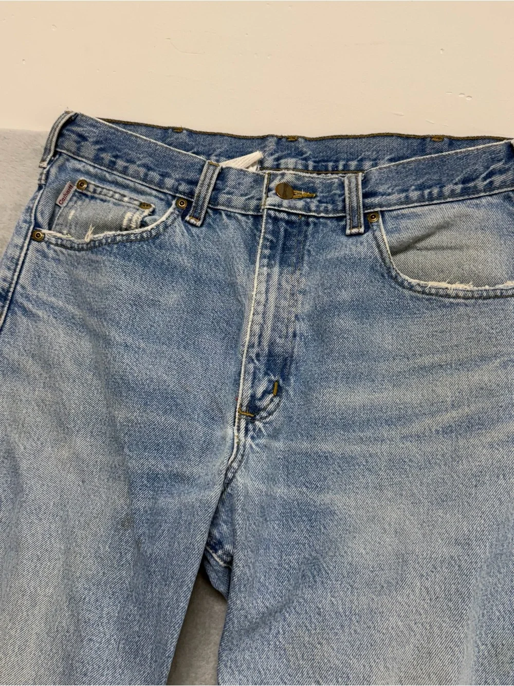 Vtg Carhartt Jeans Men 33x33 B160 D9T Relaxed Fit Distressed Denim Medium Wash